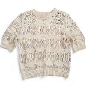Vero Moda Women's Cream Crochet Knit Short Sleeve Sweater Top Size Small